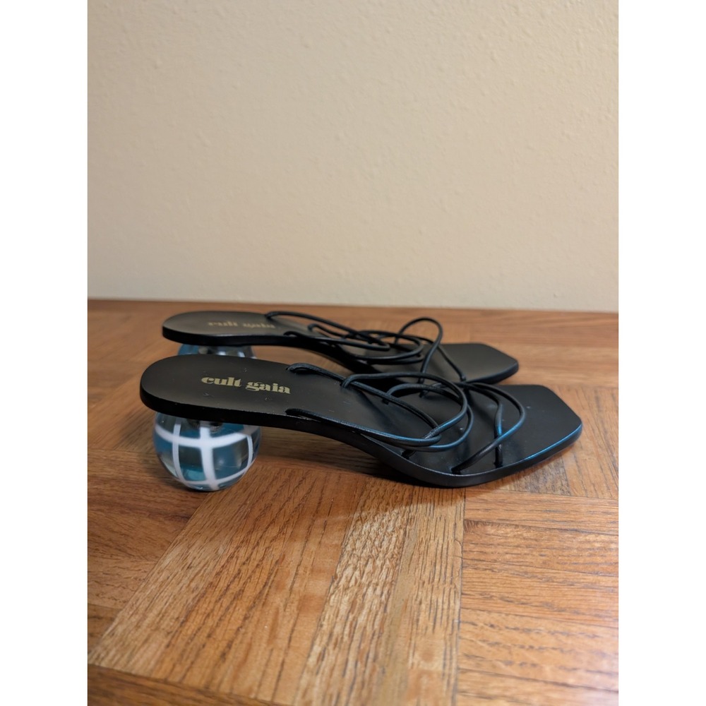 cult gaia Black Strappy Sandal with Patterned Ball Heel